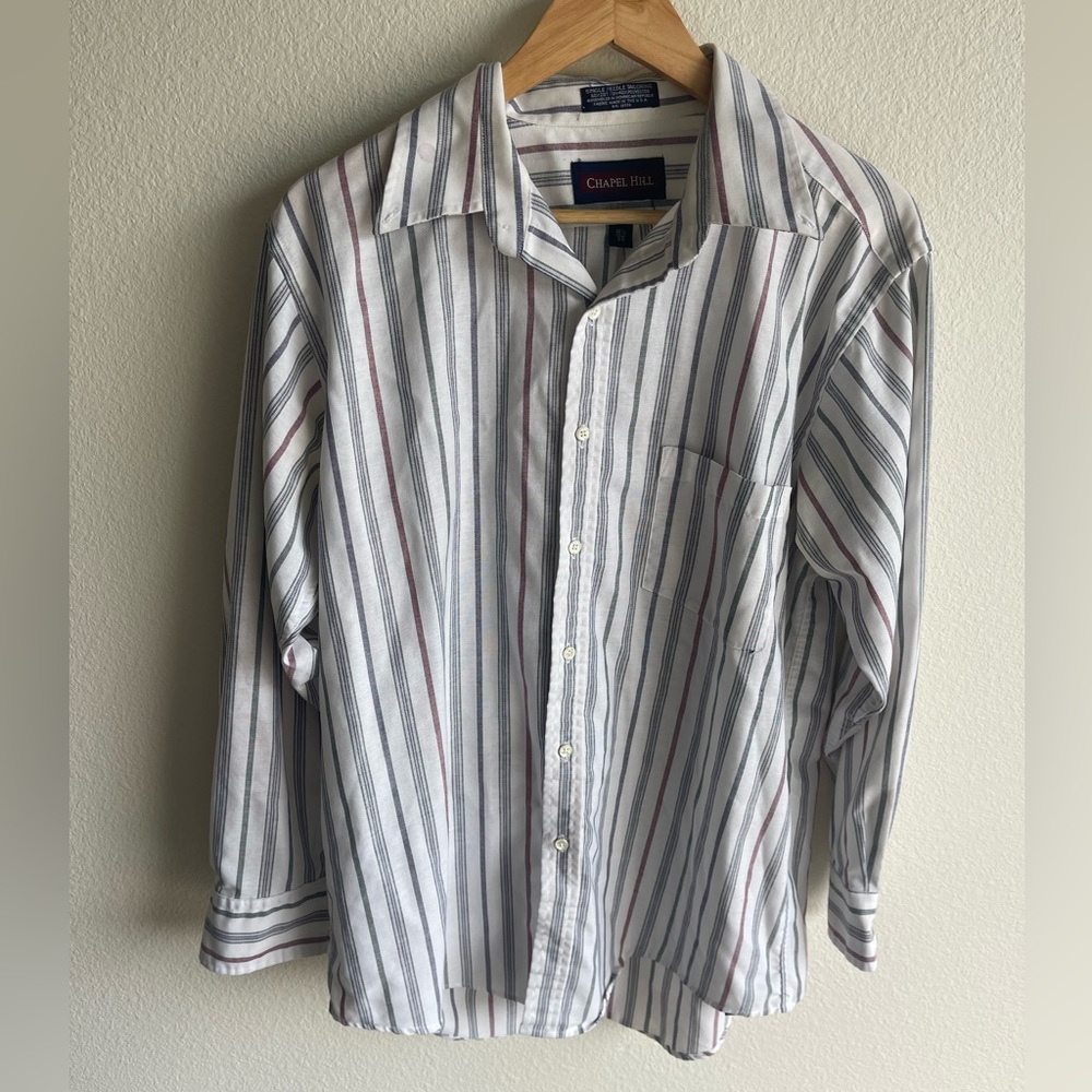 Chapel Hill By Block Mens Large 16-16 1/2 Multi-Colored Striped Button Up Shirt